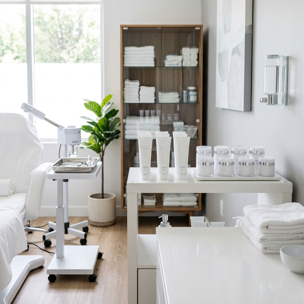 medical acne skincare products setup